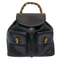 Gucci Vintage Bamboo Backpack Leather Black Leather Backpack Bag (Authentic Pre-Loved)