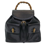 Gucci Vintage Bamboo Backpack Leather Black Leather Backpack Bag (Authentic Pre-Loved)