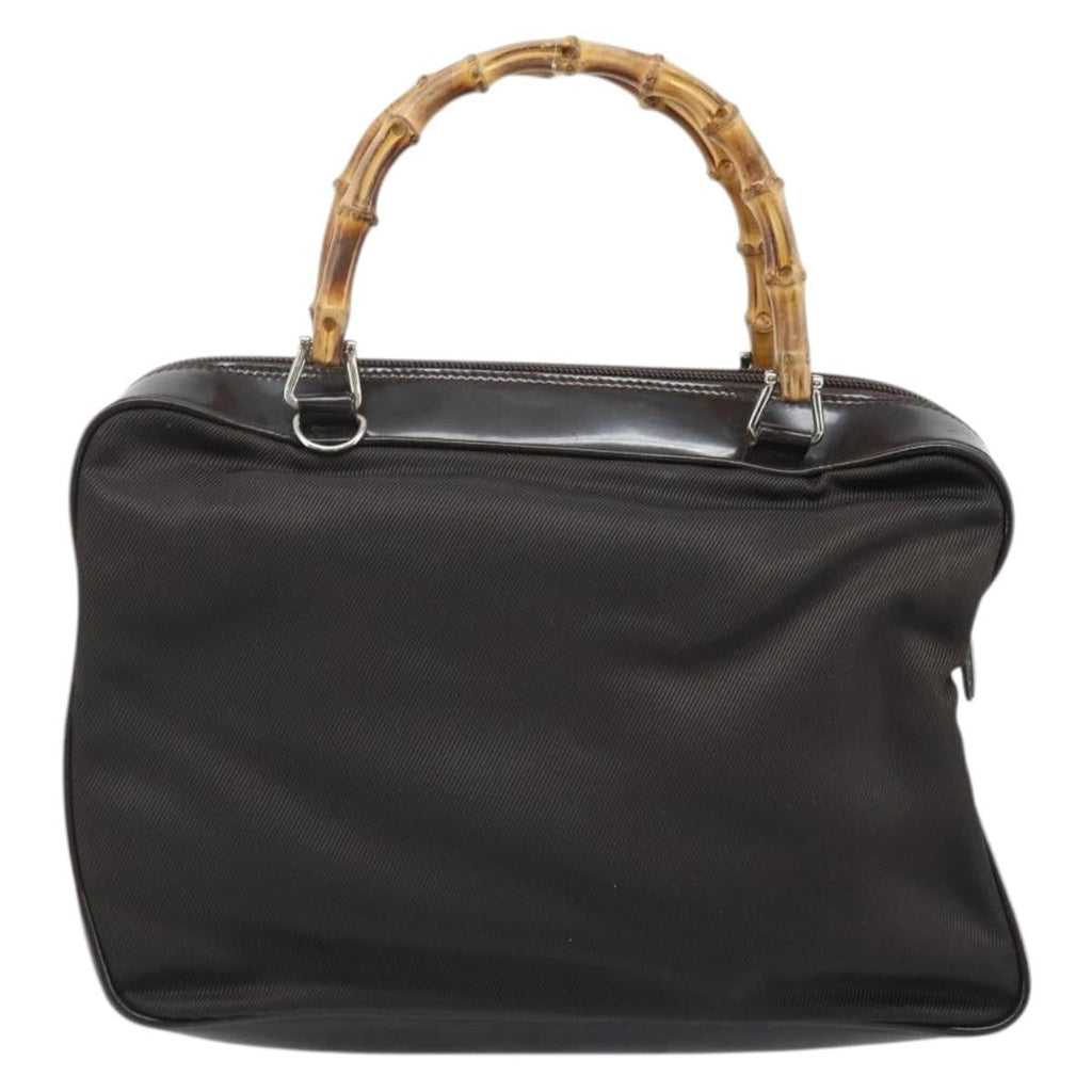 Gucci Vintage Bamboo Handle Bag Nylon Brown Nylon Handbag (Authentic Pre-Loved)