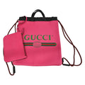 Gucci Logo Drawstring Backpack Printed Leather Pink Leather Backpack Bag (Authentic Pre-Loved)