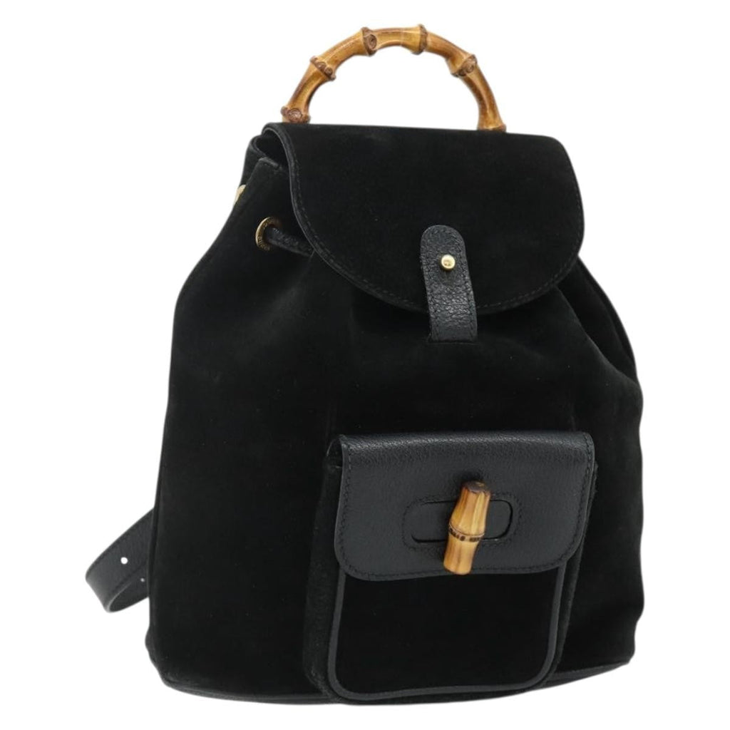 Gucci Gucci Bamboo Backpack Daim Black Suede Backpack Bag (Pre-Loved)