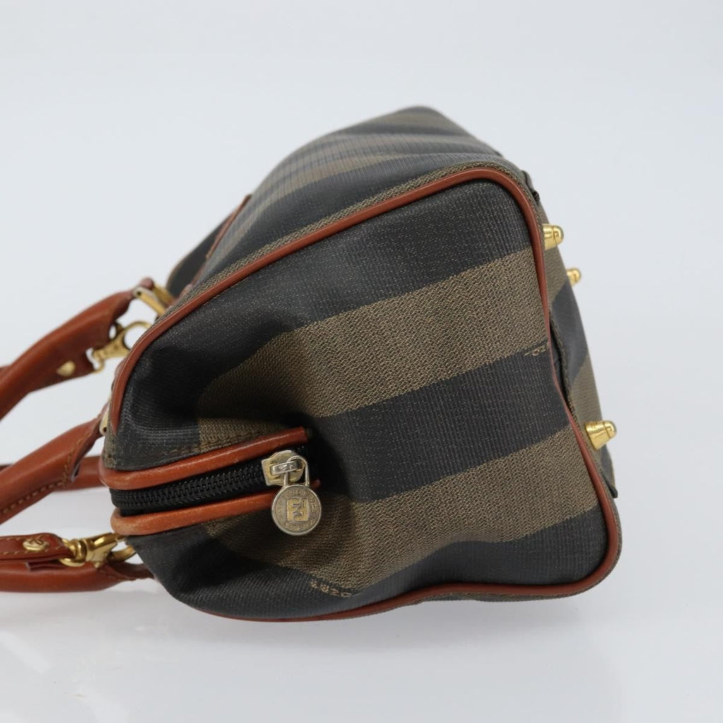 Fendi Vintage Pequin Convertible Boston Bag Coated Canvas Black Canvas Handbag (Authentic Pre-Loved)