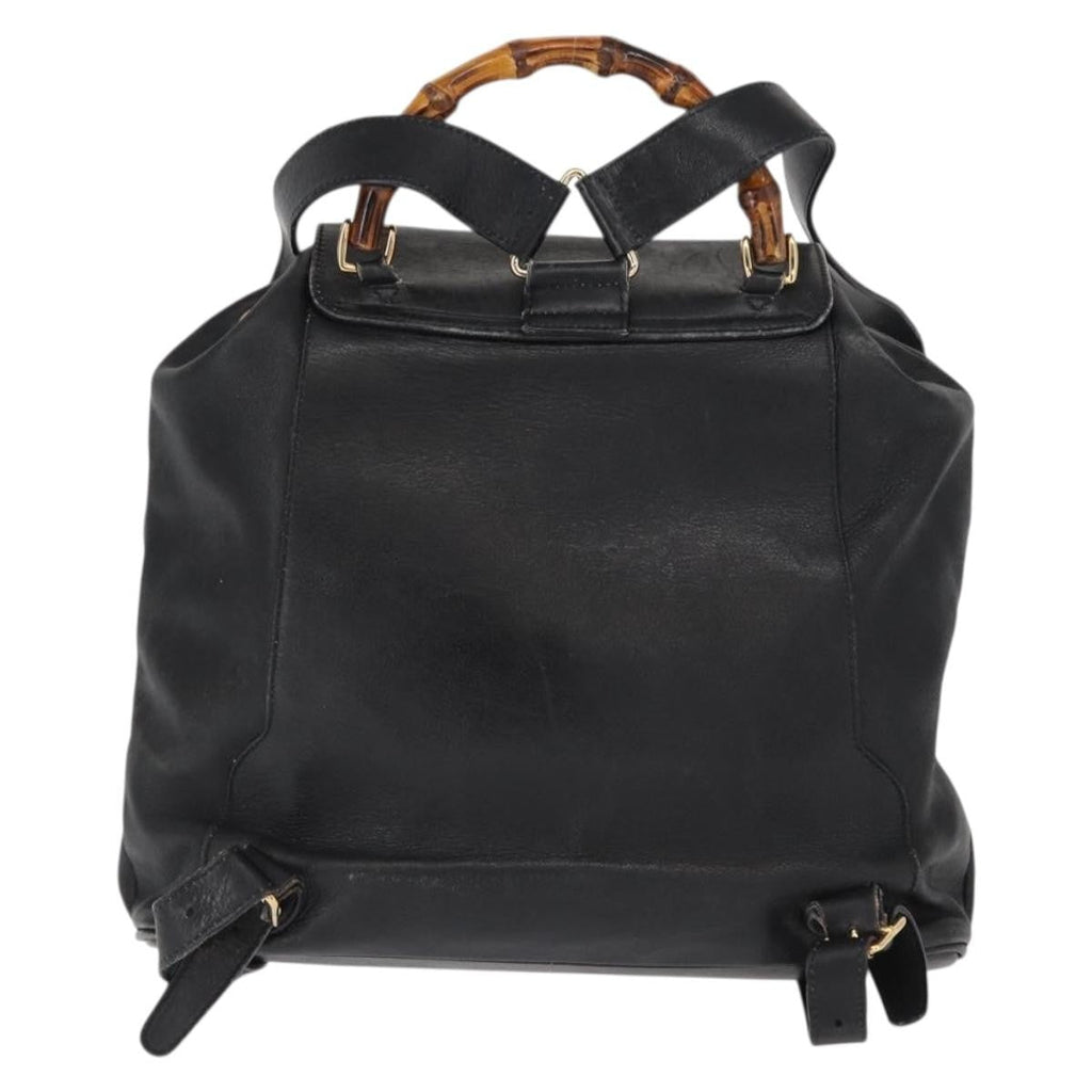 Gucci Vintage Bamboo Backpack Leather Black Leather Backpack Bag (Authentic Pre-Loved)