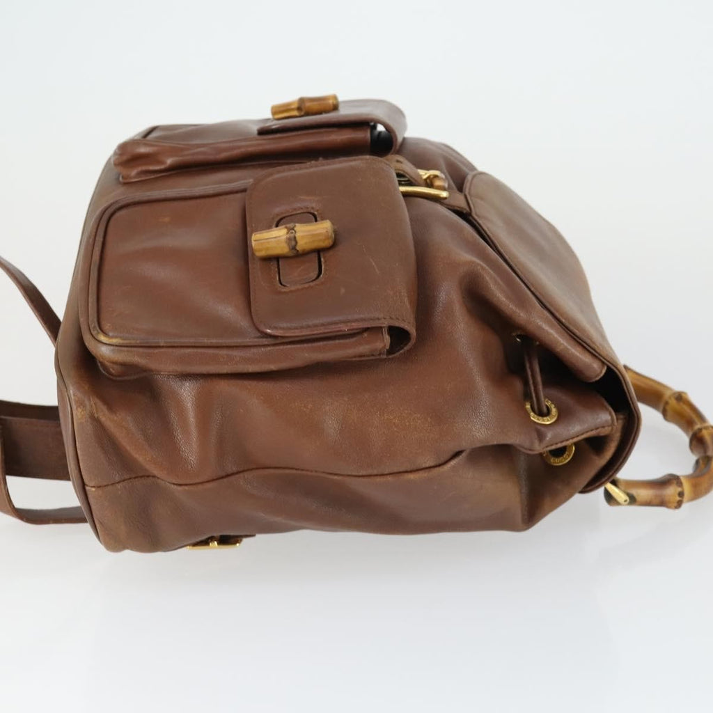 Gucci Vintage Bamboo Backpack Leather Brown Leather Backpack Bag (Authentic Pre-Loved)