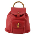 Gucci Vintage Bamboo Backpack Leather Red Leather Backpack Bag (Authentic Pre-Loved)