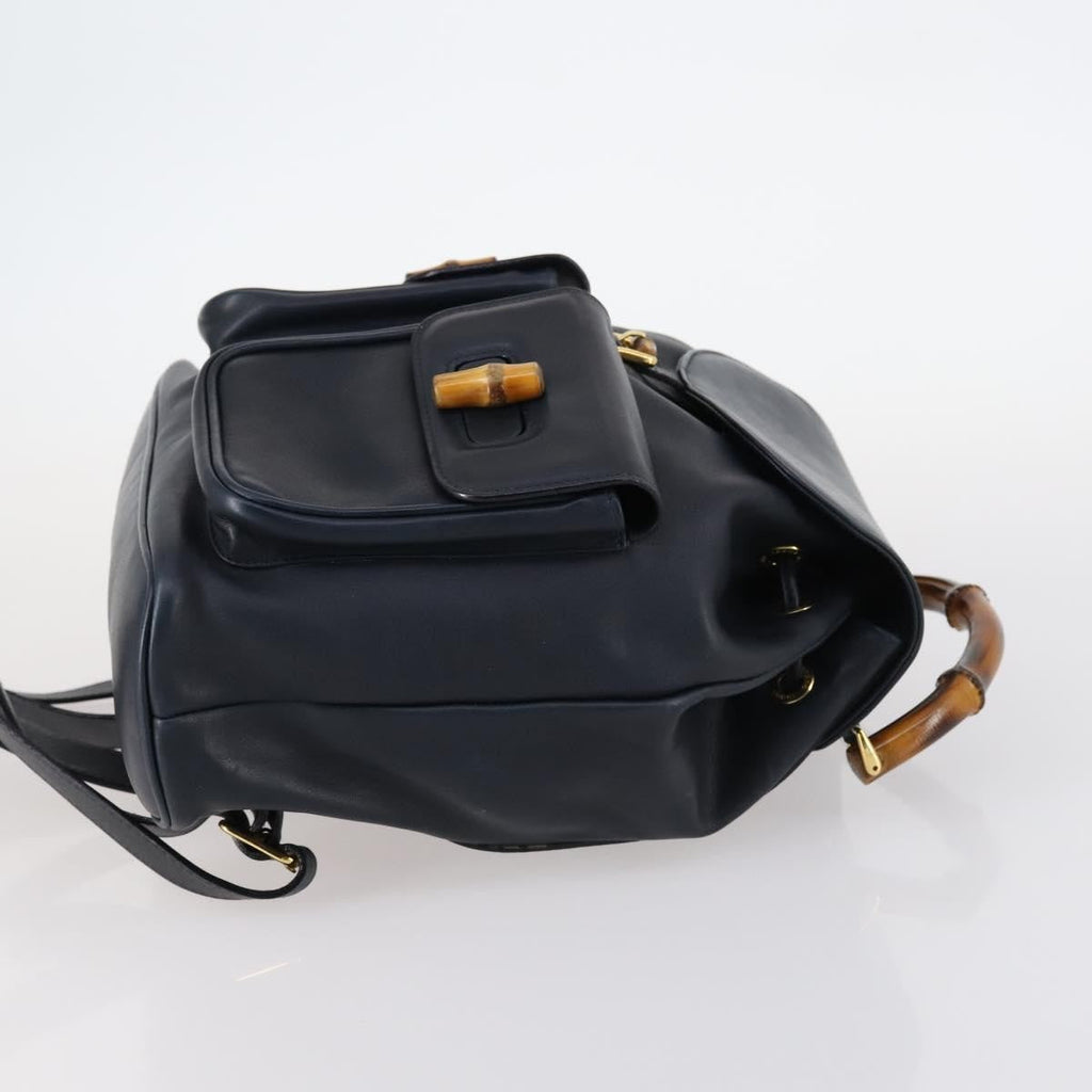 Gucci Vintage Bamboo Backpack Leather Navy Leather Backpack Bag (Authentic Pre-Loved)