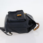 Gucci Vintage Bamboo Backpack Leather Navy Leather Backpack Bag (Authentic Pre-Loved)