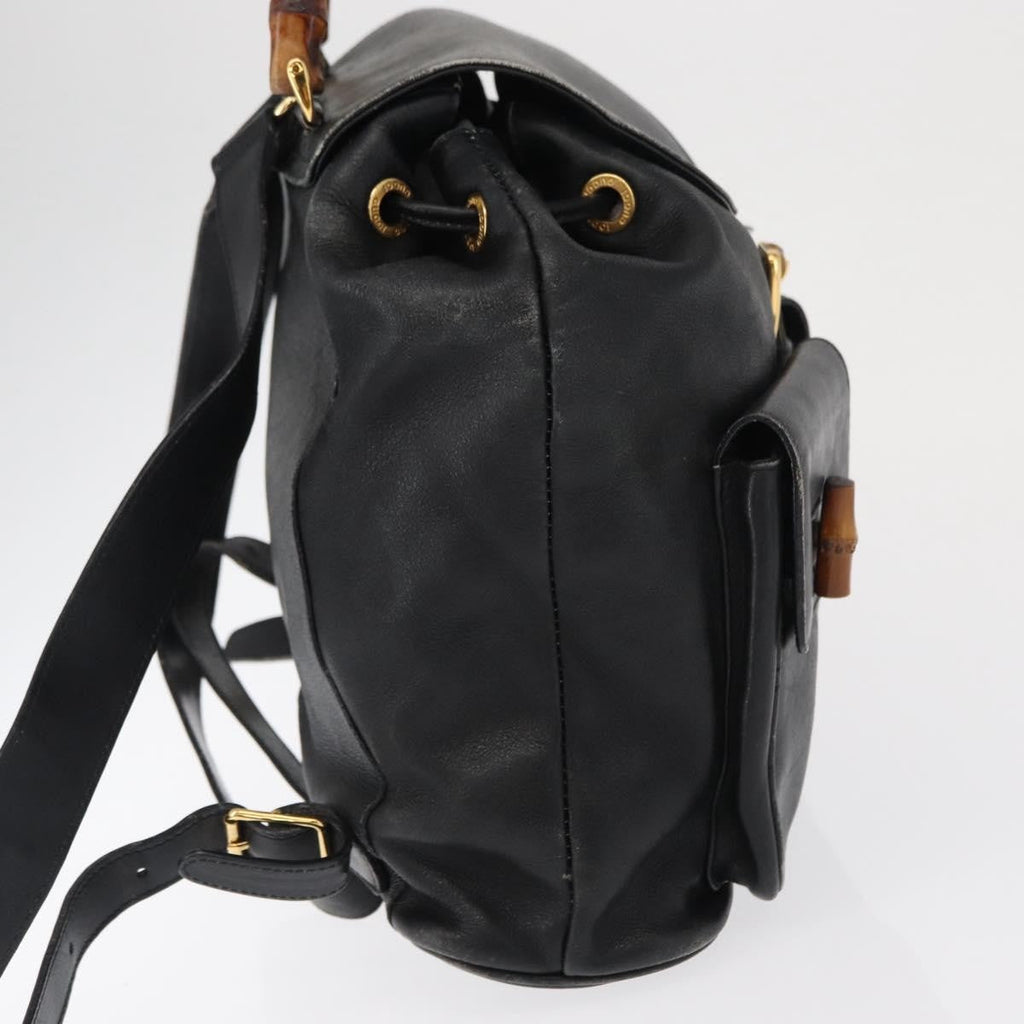 Gucci Vintage Bamboo Backpack Leather Black Leather Backpack Bag (Authentic Pre-Loved)