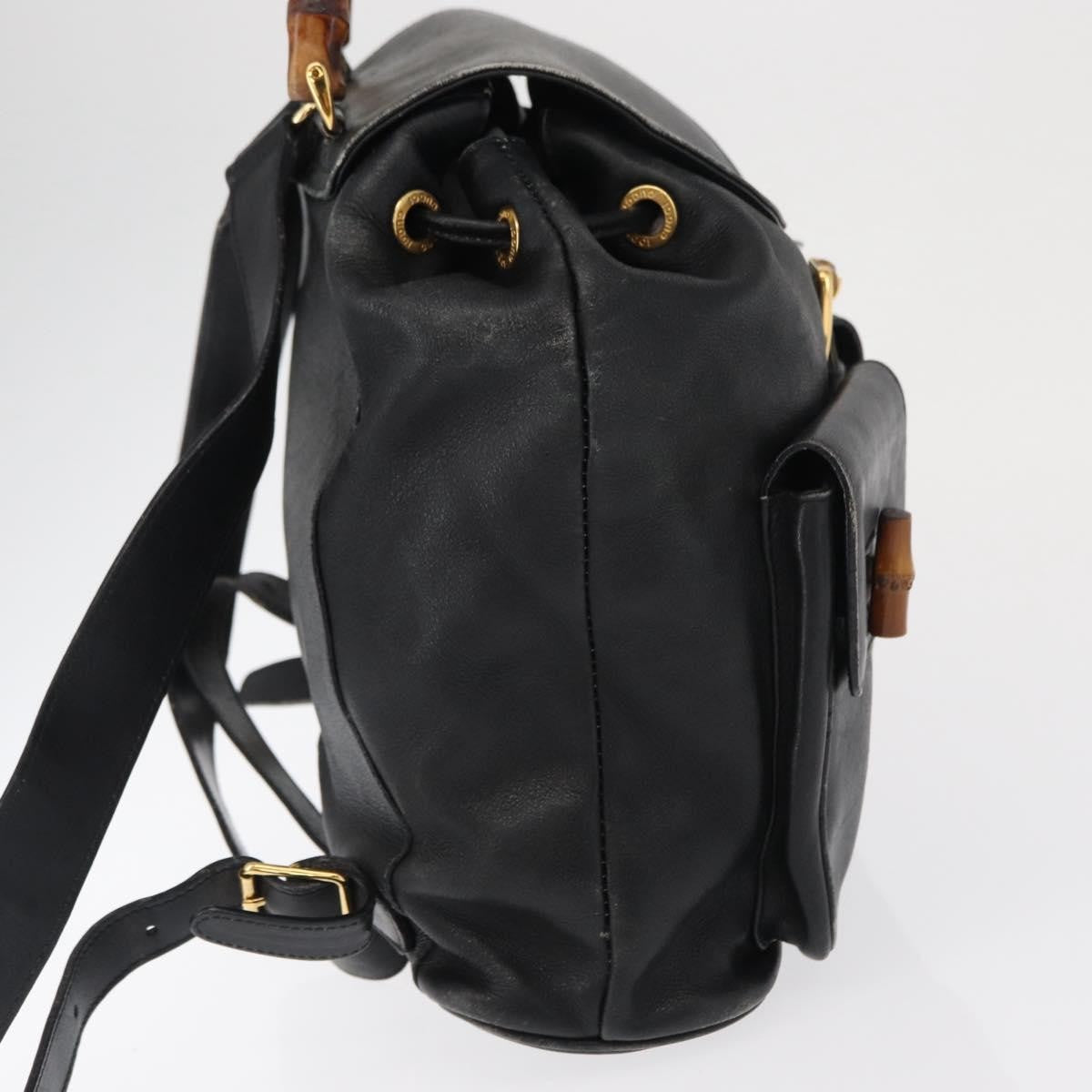 Gucci Vintage Bamboo Backpack Leather Black Leather Backpack Bag (Authentic Pre-Loved)