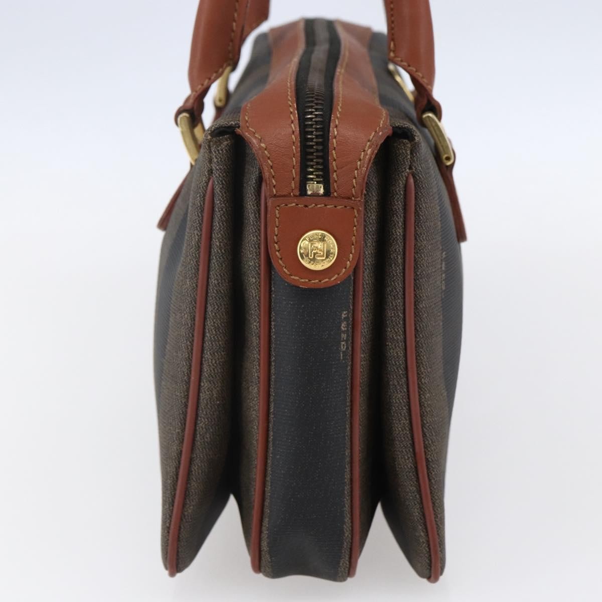 Fendi Vintage Pequin Convertible Boston Bag Coated Canvas Brown Canvas Handbag (Authentic Pre-Loved)