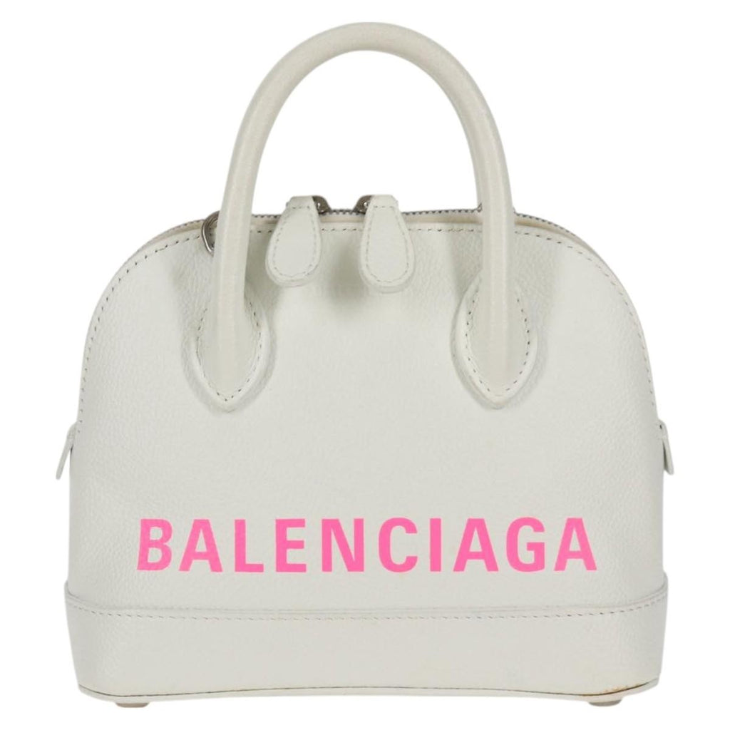 Balenciaga Logo Ville Bag Leather White Leather Handbag (Authentic Pre-Loved)