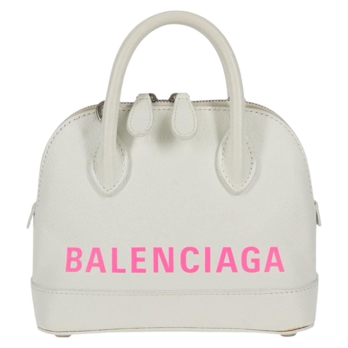 Balenciaga Logo Ville Bag Leather White Leather Handbag (Authentic Pre-Loved)
