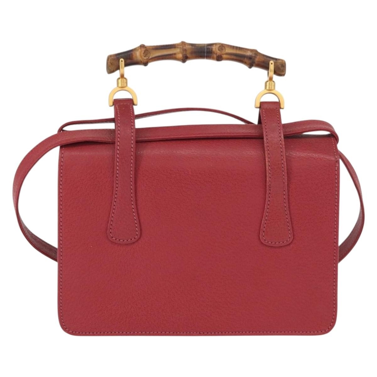 Gucci Vintage Bamboo Handle Bag Leather Red Leather Handbag (Authentic Pre-Loved)