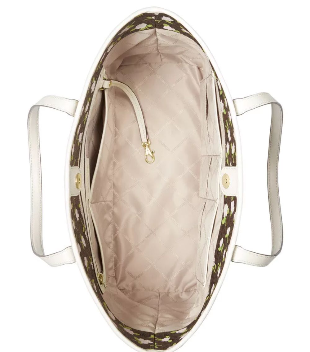 Michael Kors Carter Large Open Tote Bag Floral Magnetic Handbag Cream Brown NEW