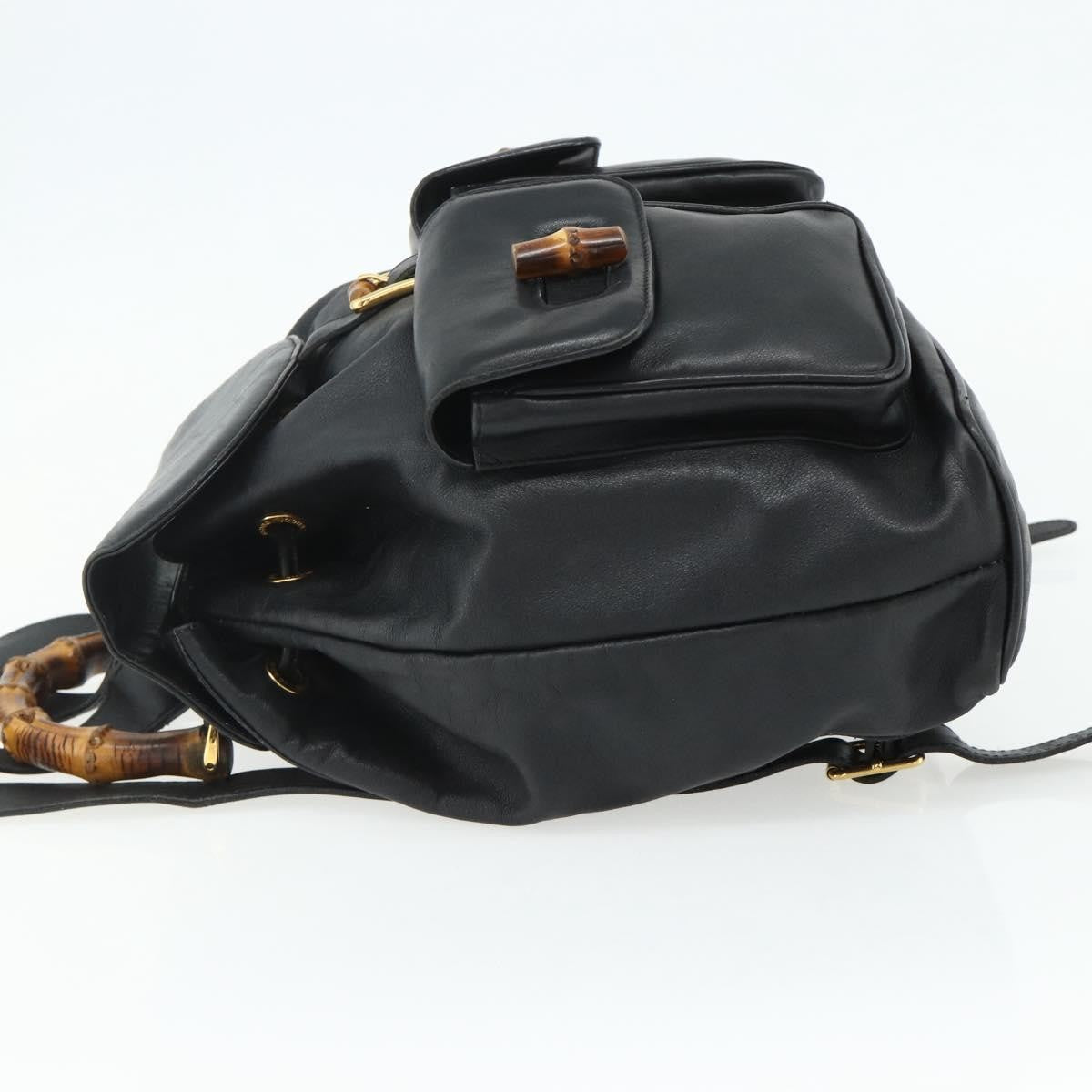 Gucci Vintage Bamboo Backpack Leather Black Leather Backpack Bag (Authentic Pre-Loved)