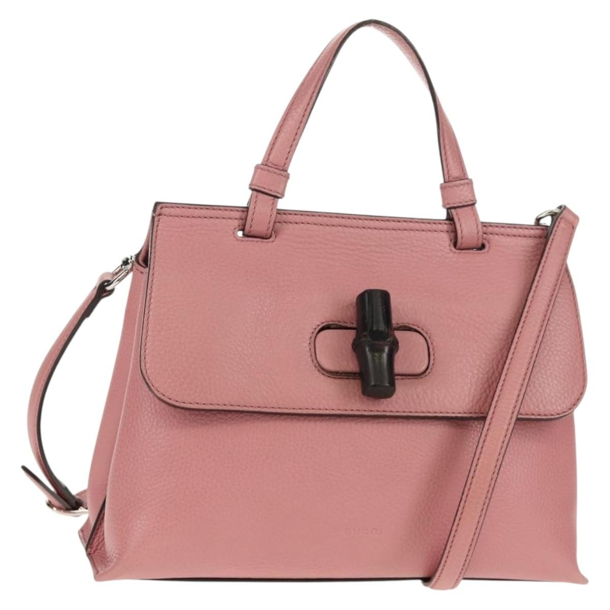 Gucci Bamboo Daily Top Handle Bag Leather Pink Leather Handbag (Authentic Pre-Loved)