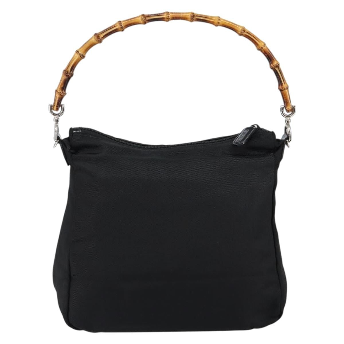 Gucci Vintage Bamboo Handle Bag Nylon Black Nylon Handbag (Authentic Pre-Loved)