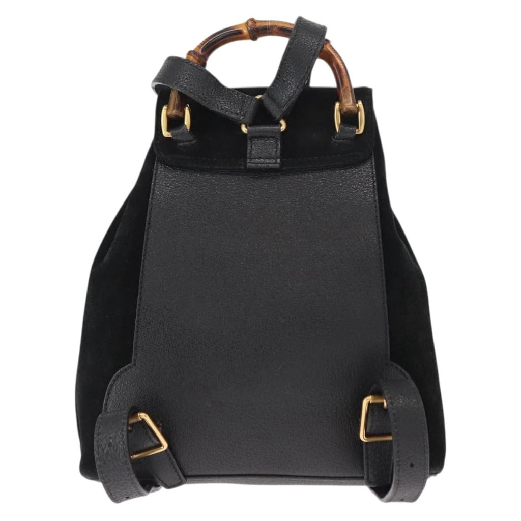Gucci Vintage Bamboo Backpack Suede Black Suede Backpack Bag (Authentic Pre-Loved)