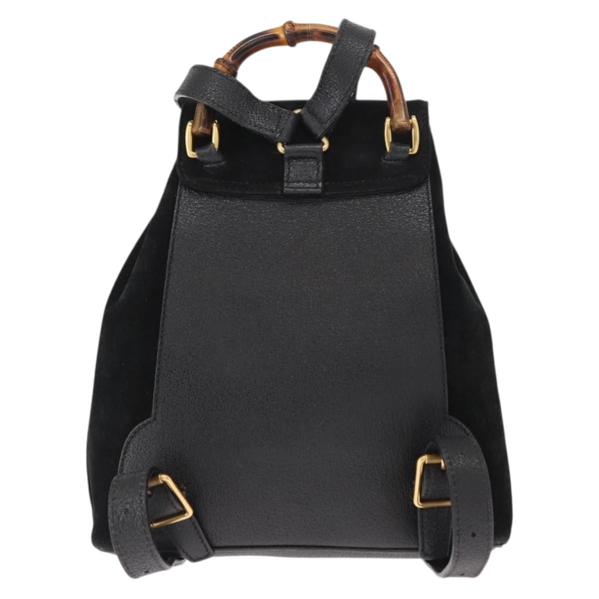 Gucci Vintage Bamboo Backpack Suede Black Suede Backpack Bag (Authentic Pre-Loved)