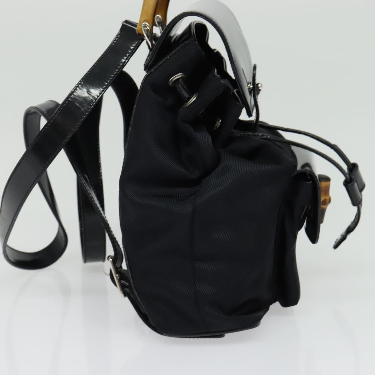Gucci Vintage Bamboo Backpack Nylon And Patent Leather Black Nylon Backpack Bag (Authentic Pre-Loved)