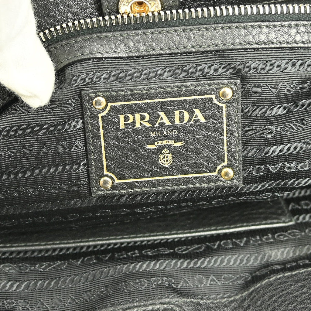 Prada Front Zip Tote Vitello Daino Black Leather Handbag (Authentic Pre-Loved)