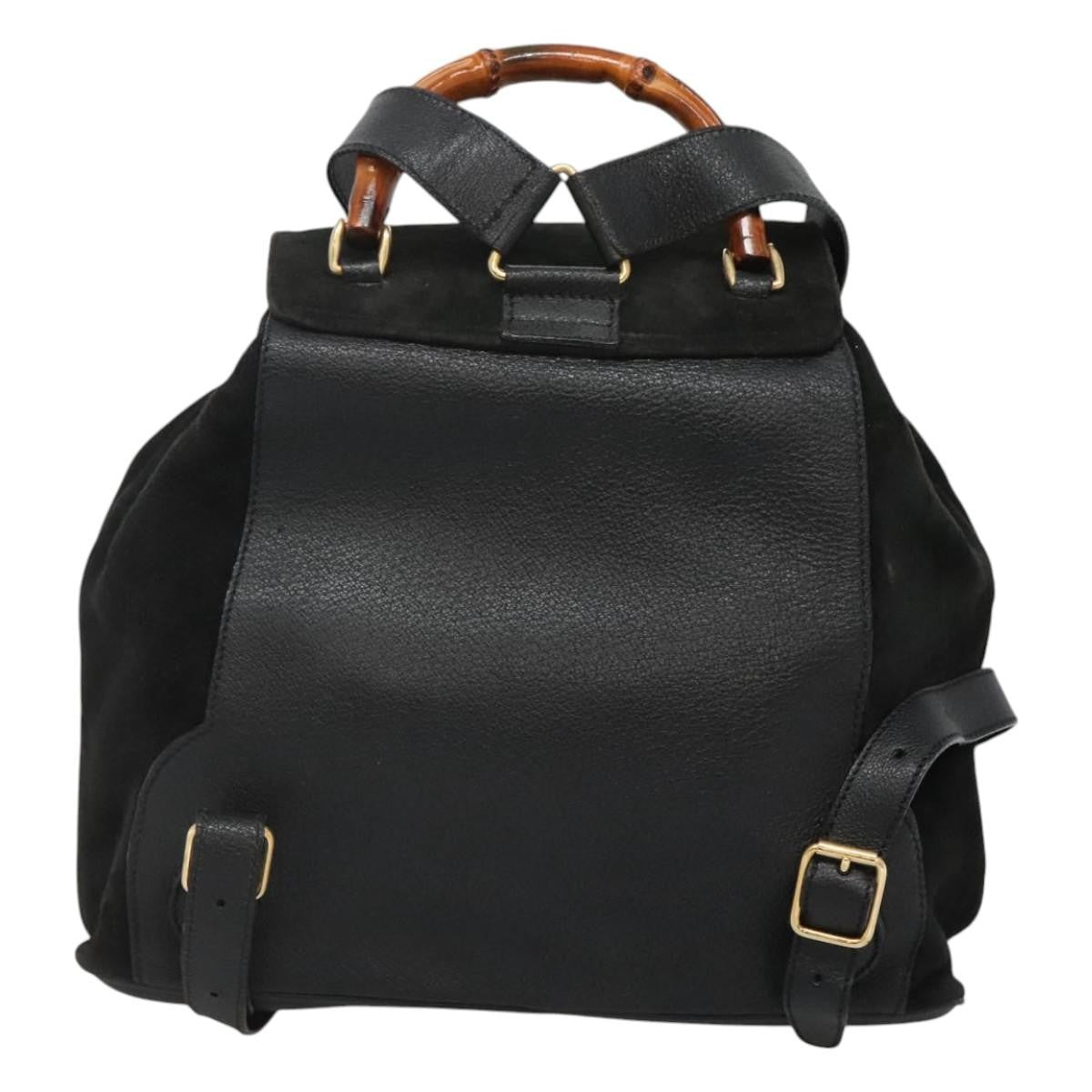 Gucci Vintage Bamboo Backpack Suede And Leather Black Suede Backpack Bag (Authentic Pre-Loved)