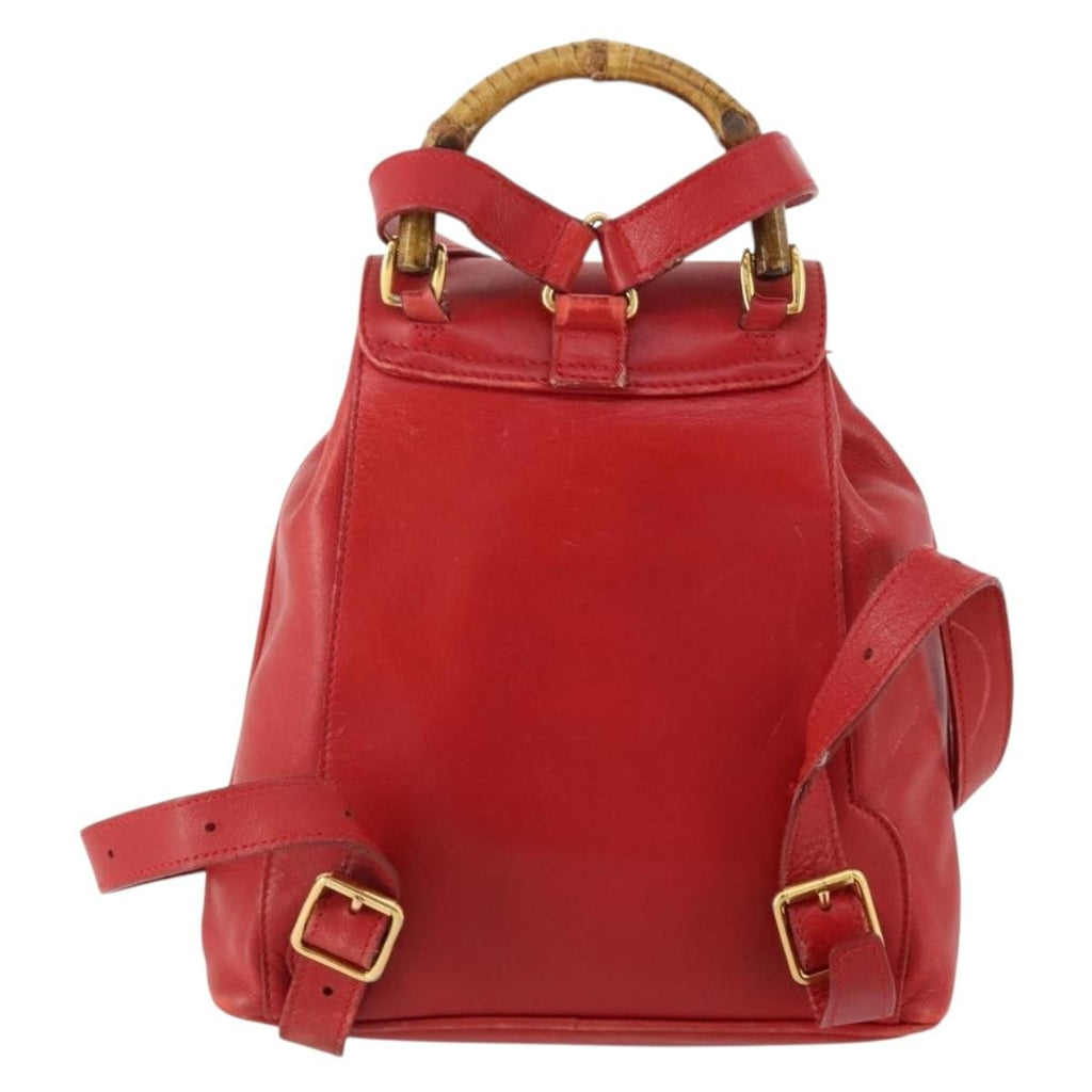 Gucci Vintage Bamboo Backpack Leather Red Leather Backpack Bag (Authentic Pre-Loved)