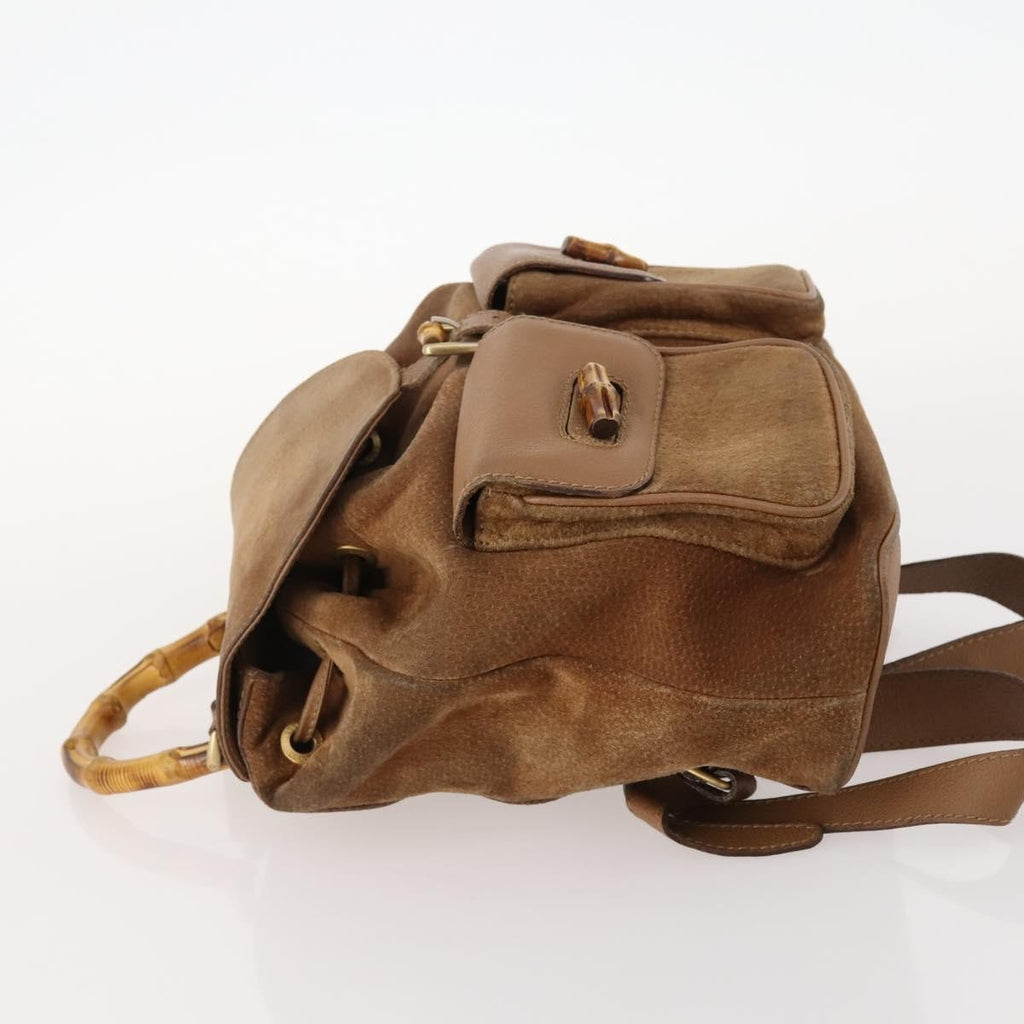 Gucci Vintage Bamboo Backpack Suede And Leather Brown Suede Backpack Bag (Authentic Pre-Loved)