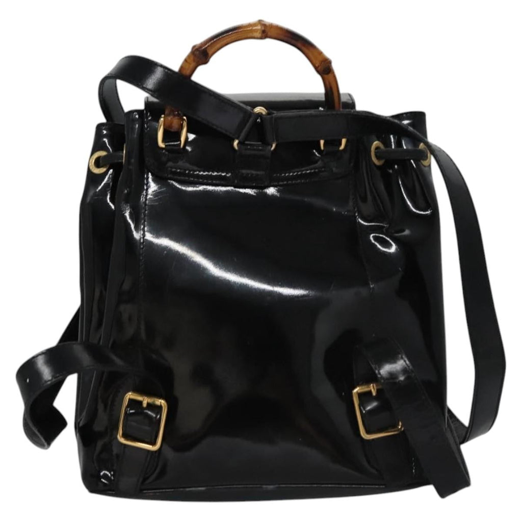 Gucci Vintage Bamboo Backpack Patent Black Patent_Leather Backpack Bag (Authentic Pre-Loved)