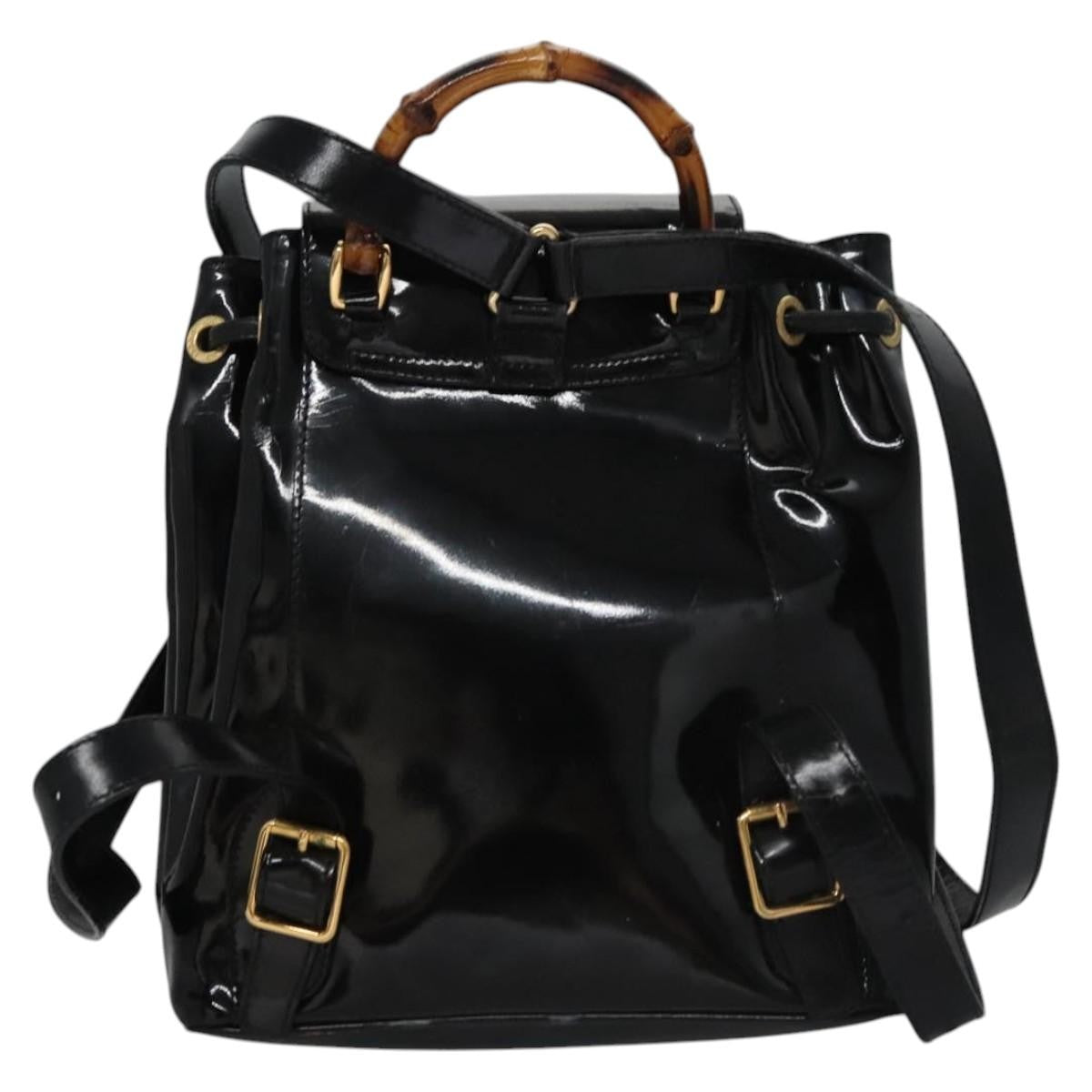 Gucci Vintage Bamboo Backpack Patent Black Patent_Leather Backpack Bag (Authentic Pre-Loved)
