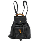 Gucci Vintage Bamboo Backpack Leather Black Leather Backpack Bag (Authentic Pre-Loved)