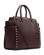 Michael Kors Selma Gold Studded Large Tote Bag Leather Coffee Brown Handbag NEW