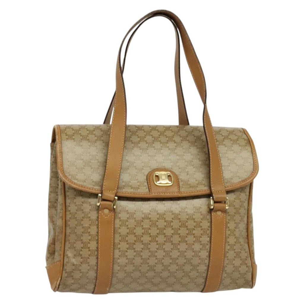 Celine Vintage Macadam Handbag Canvas Beige Canvas Bag (Authentic Pre-Loved)