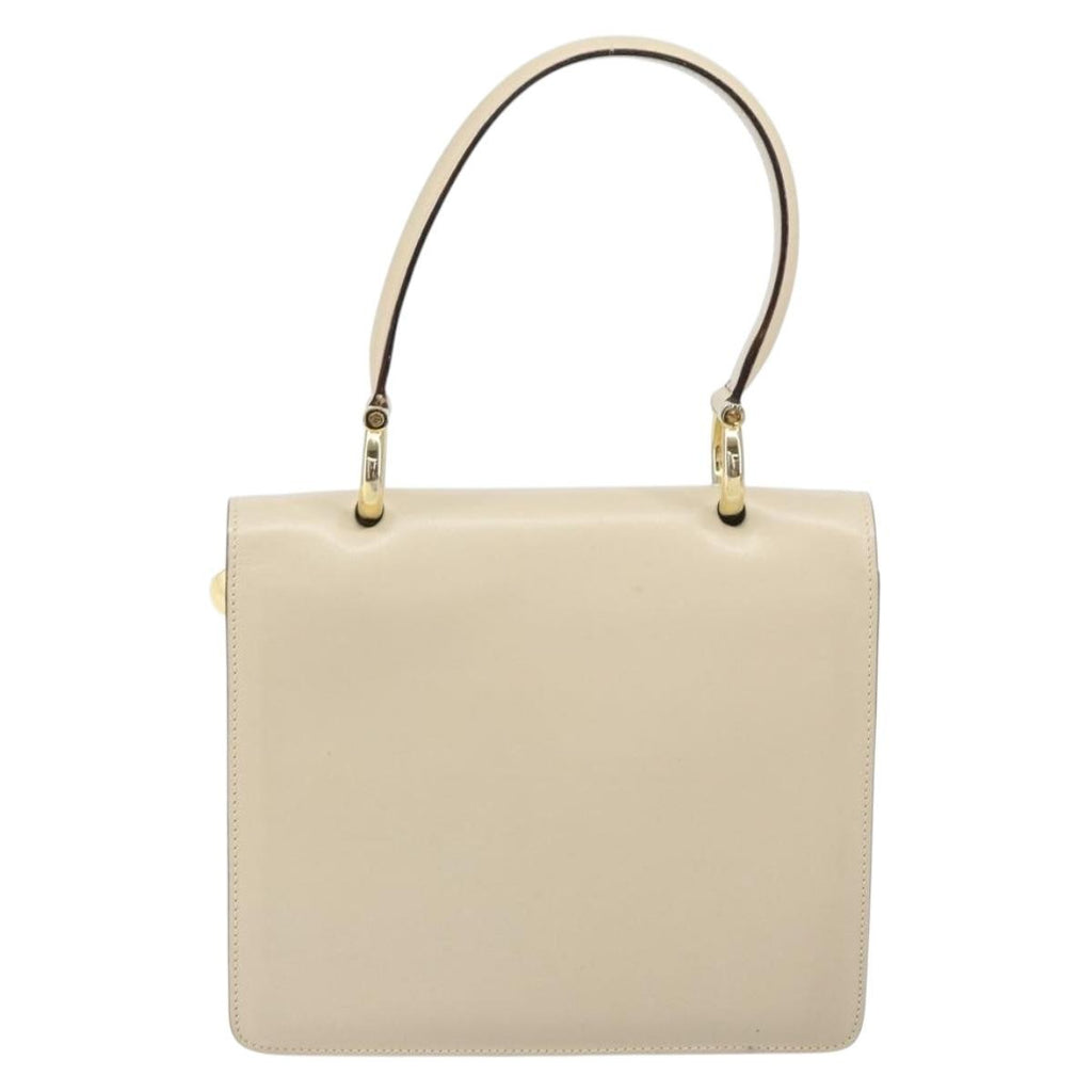 Celine Vintage Top Handle Bag Glazed Leather Ecru Leather Handbag (Authentic Pre-Loved)