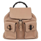 Gucci Vintage Bamboo Backpack Leather Beige Leather Backpack Bag (Authentic Pre-Loved)
