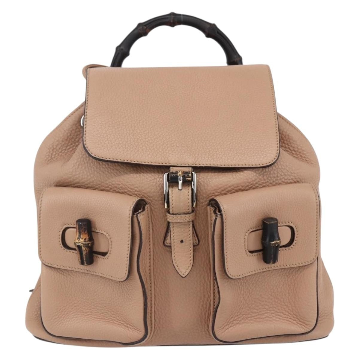 Gucci Vintage Bamboo Backpack Leather Beige Leather Backpack Bag (Authentic Pre-Loved)