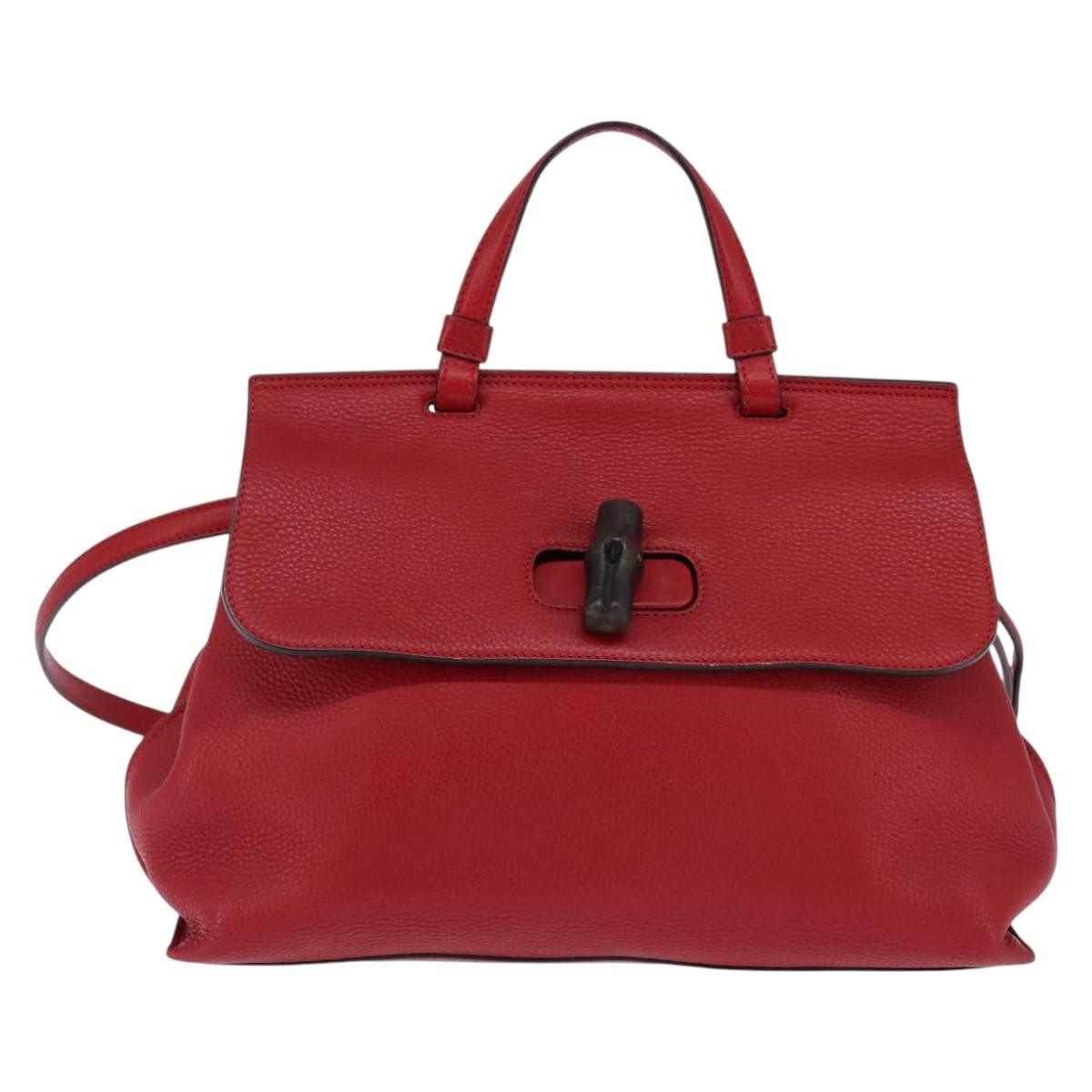 Gucci Bamboo Daily Top Handle Bag Leather Red Leather Bag (Authentic Pre-Loved)
