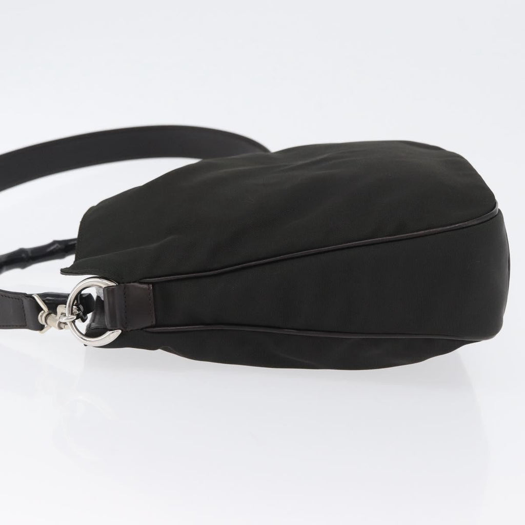Gucci Vintage Bamboo Handle Bag Nylon Black Nylon Handbag (Authentic Pre-Loved)