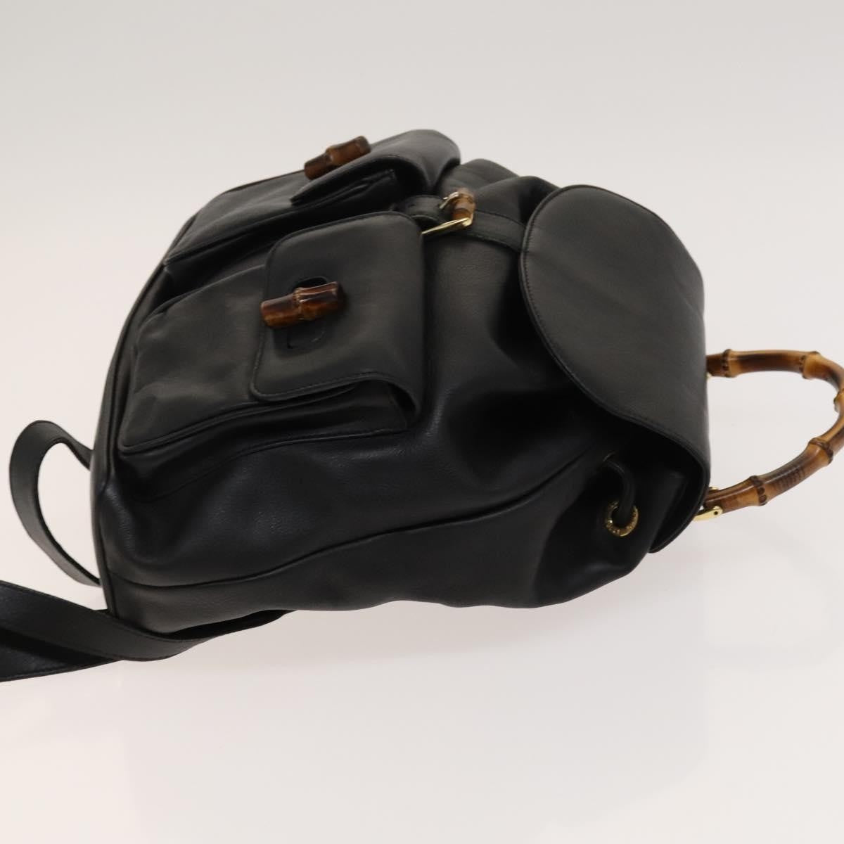 Gucci Vintage Bamboo Backpack Leather Black Leather Backpack Bag (Authentic Pre-Loved)