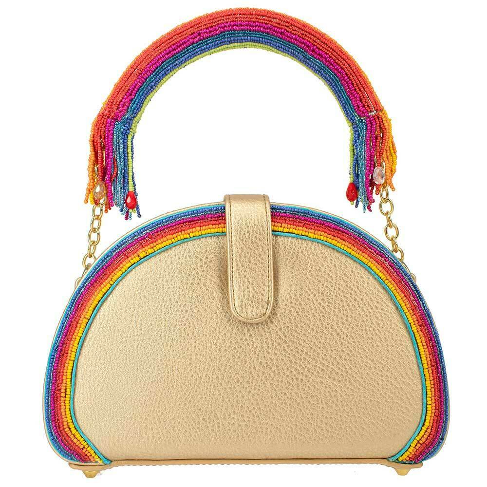 Mary Frances Sunshine Rainbows Top Beaded Crossbody Blue Handbag Evening Bag New