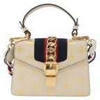 Gucci Sylvie Top Handle Bag Printed Leather Beige Leather Handbag (Authentic Pre-Loved)