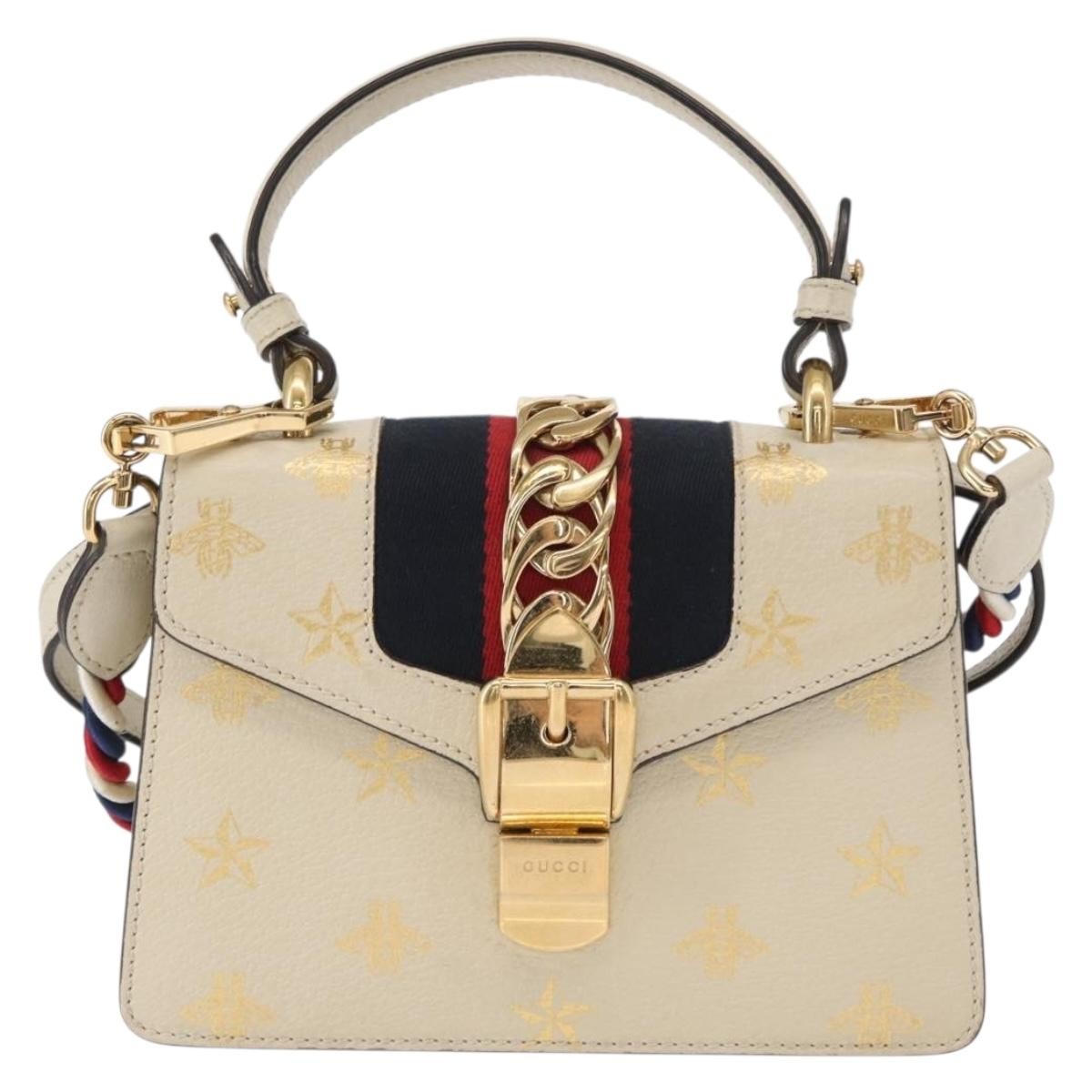 Gucci Sylvie Top Handle Bag Printed Leather Beige Leather Handbag (Authentic Pre-Loved)