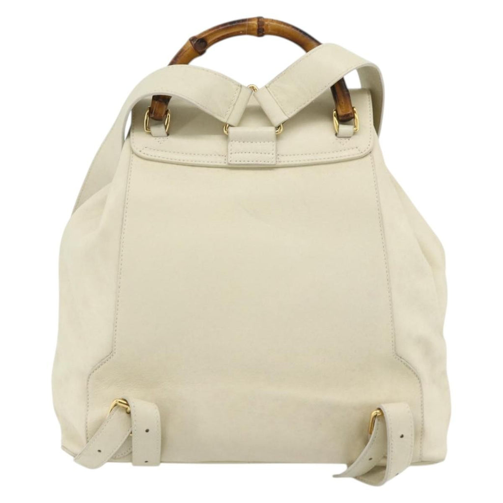 Gucci Vintage Bamboo Backpack Leather White Leather Backpack Bag (Authentic Pre-Loved)