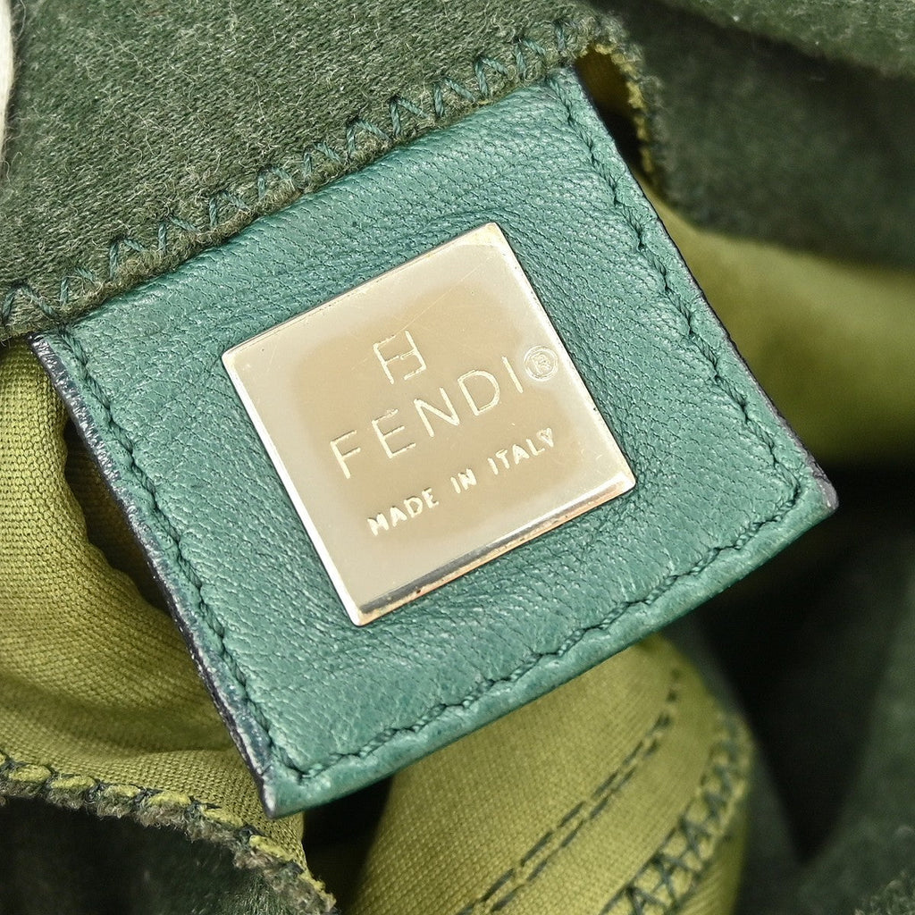 Fendi Vintage Flap Shoulder Bag Zucchino Canvas With Leather Green Canvas Handbag (Authentic Pre-Loved)