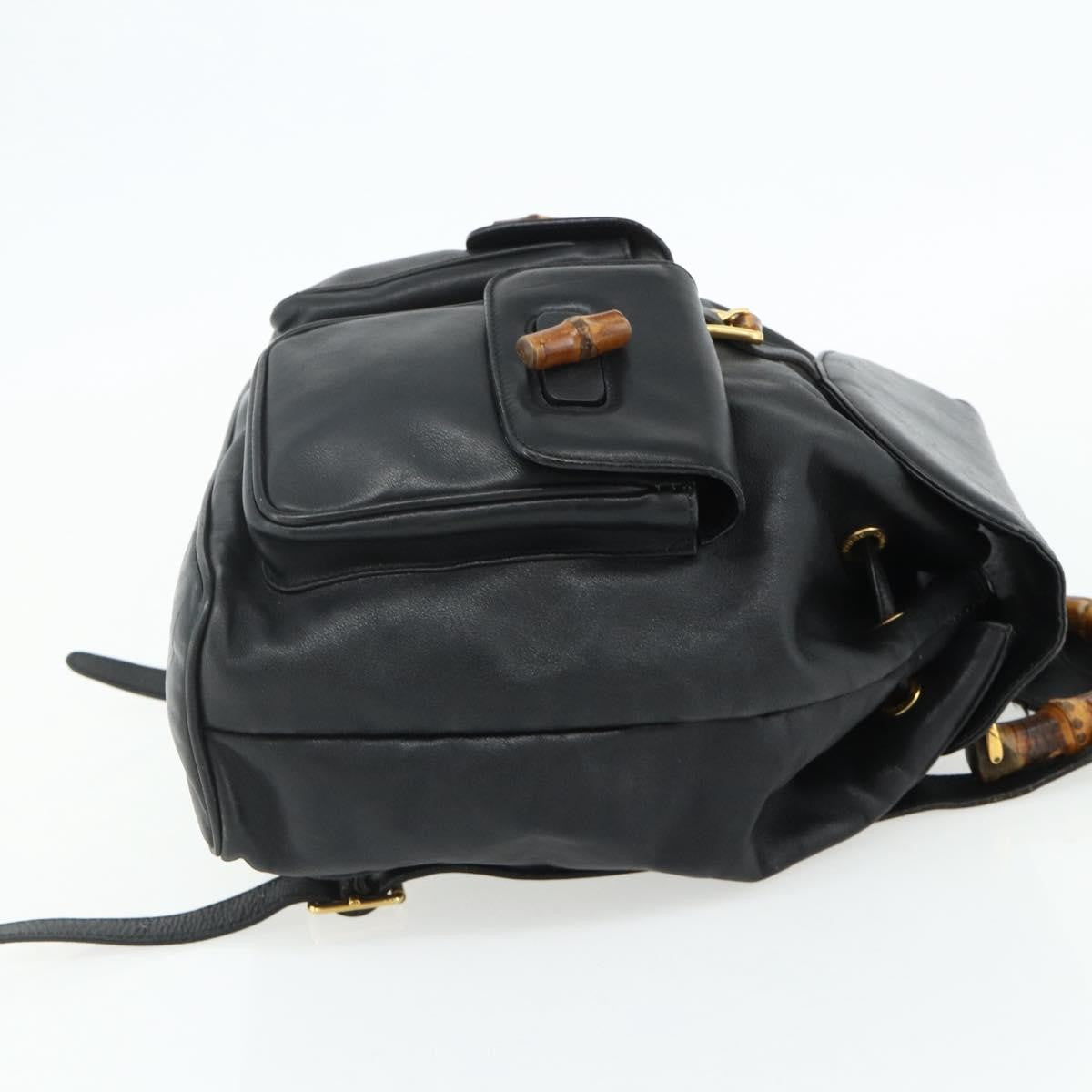 Gucci Vintage Bamboo Backpack Leather Black Leather Backpack Bag (Authentic Pre-Loved)