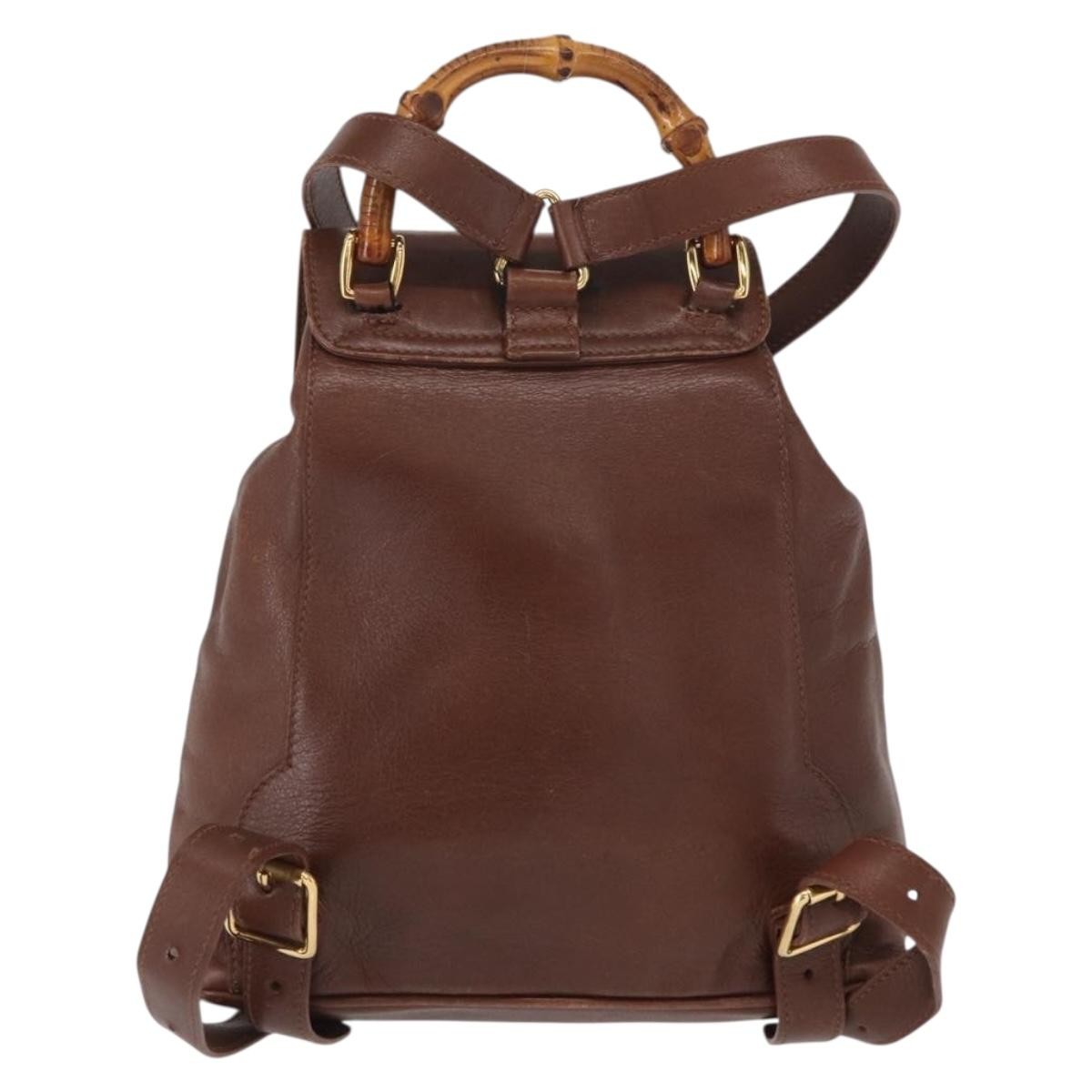 Gucci Vintage Bamboo Backpack Leather Brown Leather Backpack Bag (Authentic Pre-Loved)