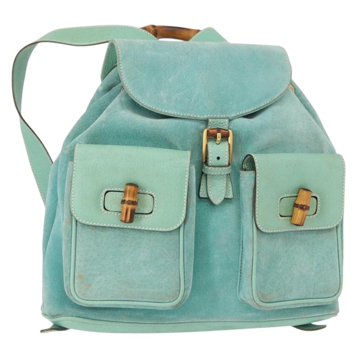 Gucci Vintage Bamboo Backpack Suede Green Suede Backpack Bag (Authentic Pre-Loved)