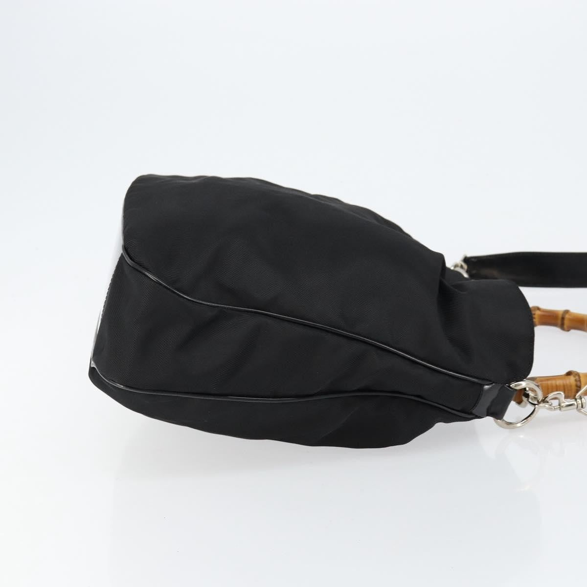 Gucci Vintage Bamboo Handle Open Hobo Nylon Black Nylon Handbag (Authentic Pre-Loved)