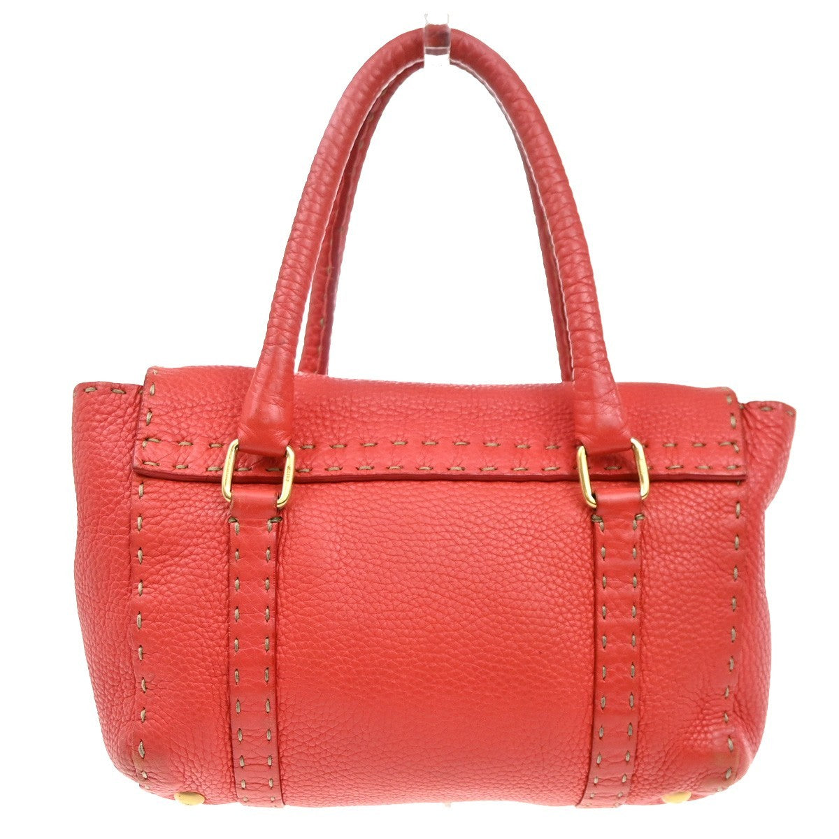 Fendi Selleria Linda Satchel Pebbled Leather Red Leather Handbag (Authentic Pre-Loved)