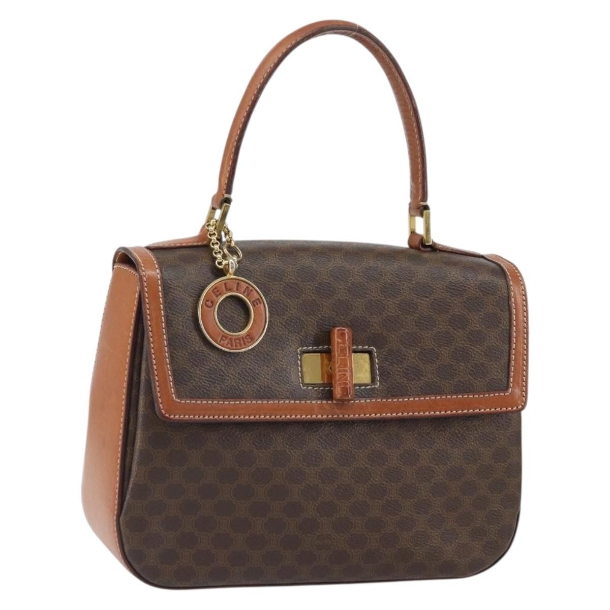 Celine Vintage Convertible Top Handle Bag Macadam Coated Canvas Brown Pvc Handbag (Authentic Pre-Loved)